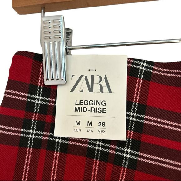 Zara Holiday Red Plaid Mid Rise Stretch Legging Pants, Size Medium NWT - Picture 12 of 16